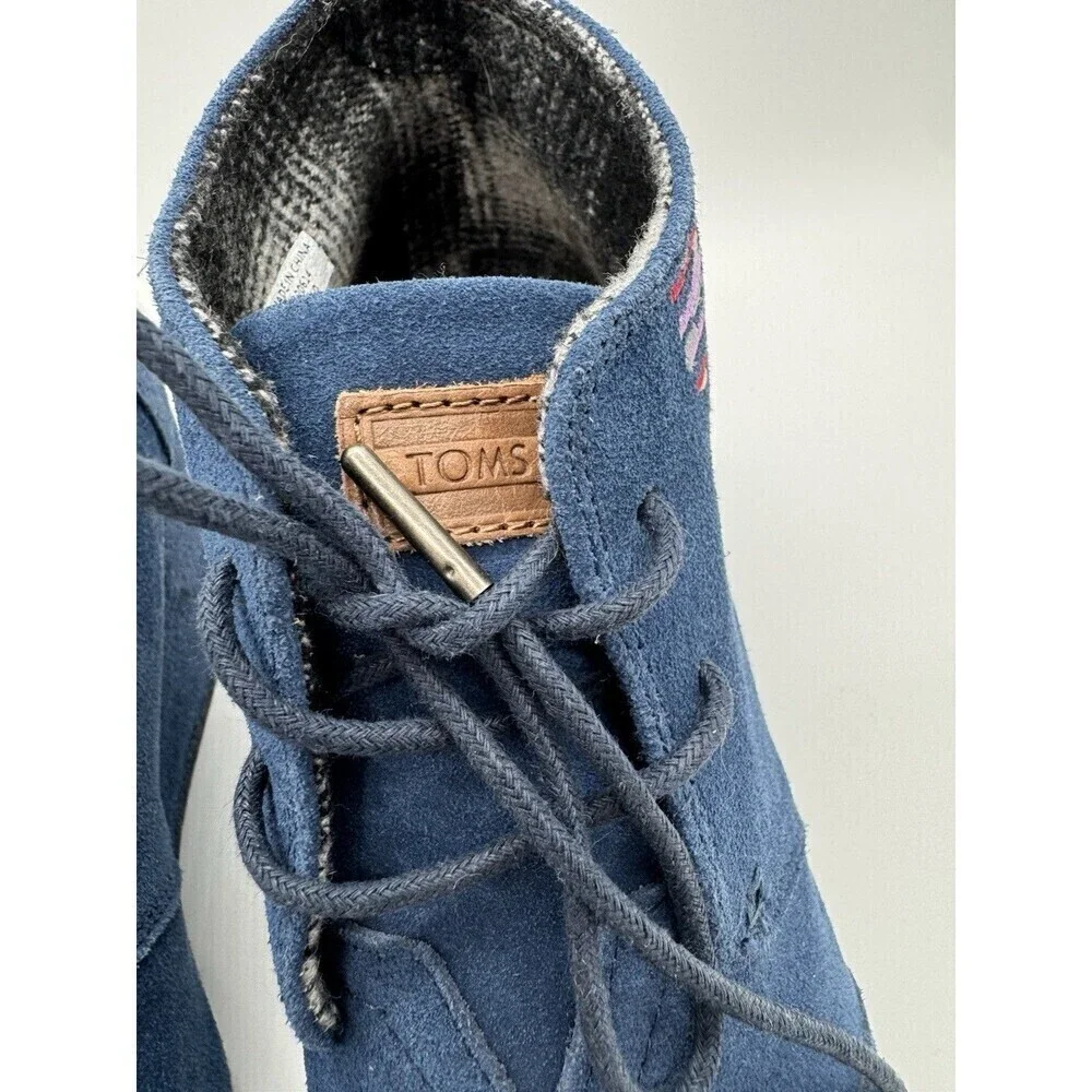 TOMS Womens Blue Suede Desert Wedge Ankle Booties Shoes Size 10 Embroidered